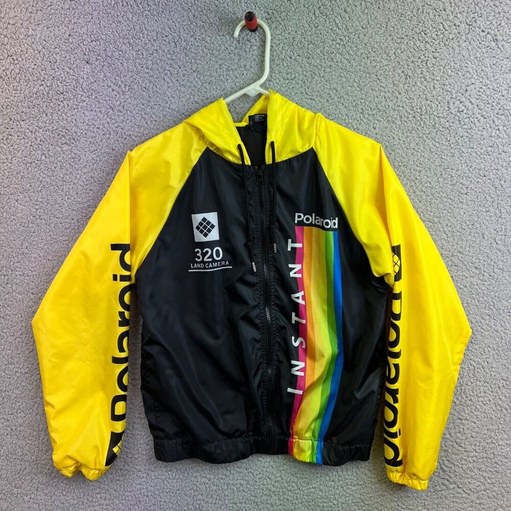 VINTAGE POLAROID 320 LAND CAMERA 90’S LIGHT HOODED JACKET ‎ SHELL BLACK SMALL - Picture 13 of 14